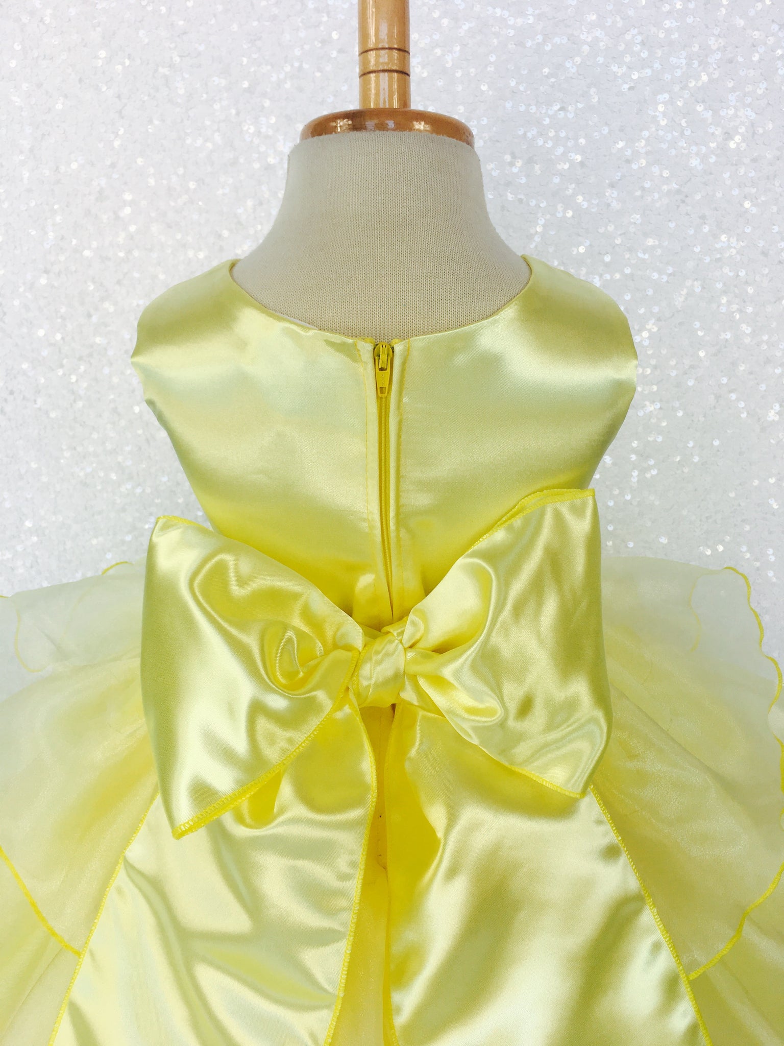 Canary Yellow Sleeveless Satin Organza Ruffle Dress