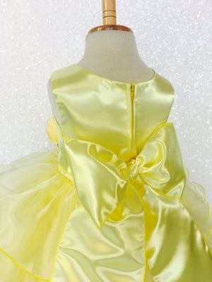 Canary Yellow Sleeveless Satin Organza Ruffle Dress