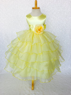 Canary Yellow Sleeveless Satin Organza Ruffle Dress