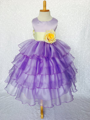 Lilac Sleeveless Satin Organza Ruffle Dress