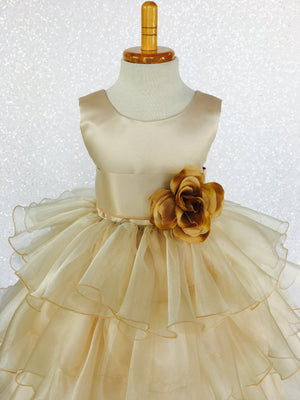 Champagne Sleeveless Satin Organza Ruffle Dress