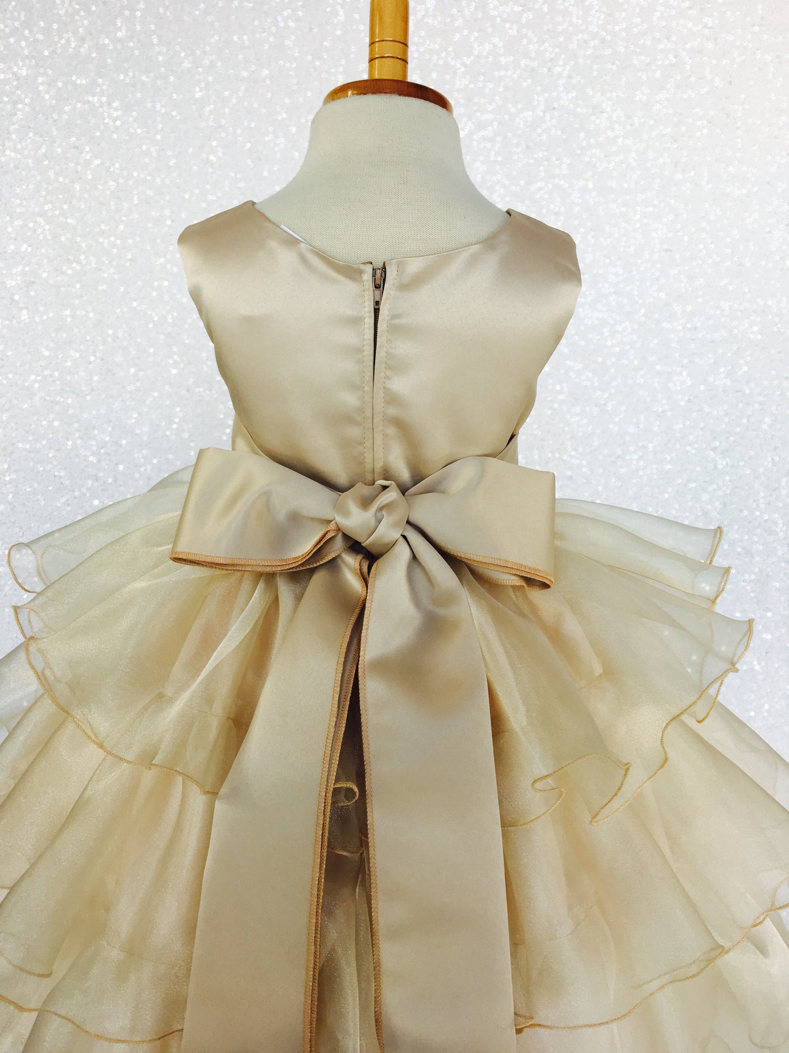 Champagne Sleeveless Satin Organza Ruffle Dress