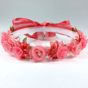 Peach Floral Organza Crown Headband