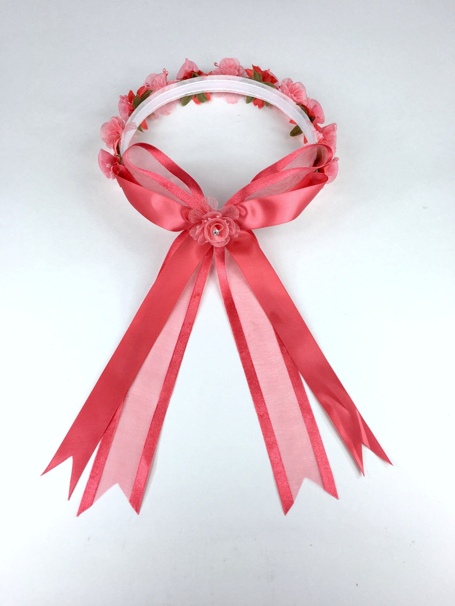 Coral Floral Organza Crown Headband