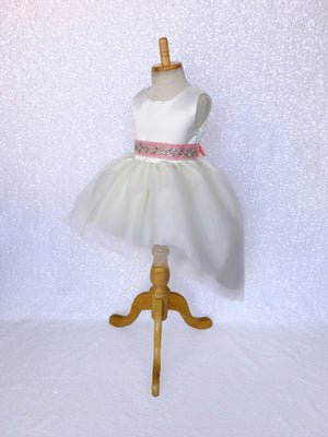 Ivory Satin High Low 4 Layer Tulle Dress Sequin Ribbon