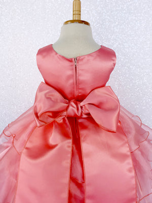 Coral Sleeveless Satin Organza Ruffle Dress