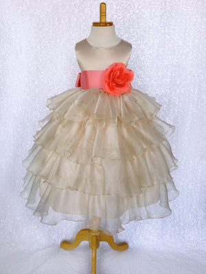 Champagne Sleeveless Satin Organza Ruffle Dress