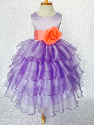 Lilac Sleeveless Satin Organza Ruffle Dress