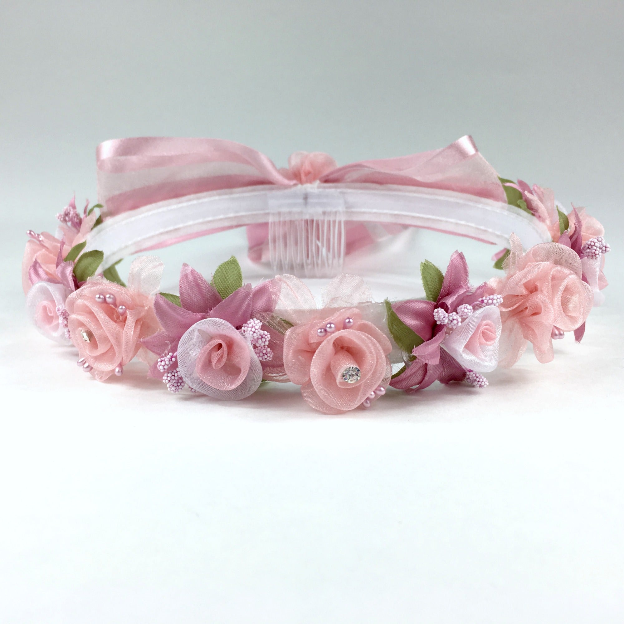 Dusty Rose Floral Organza Crown Headband