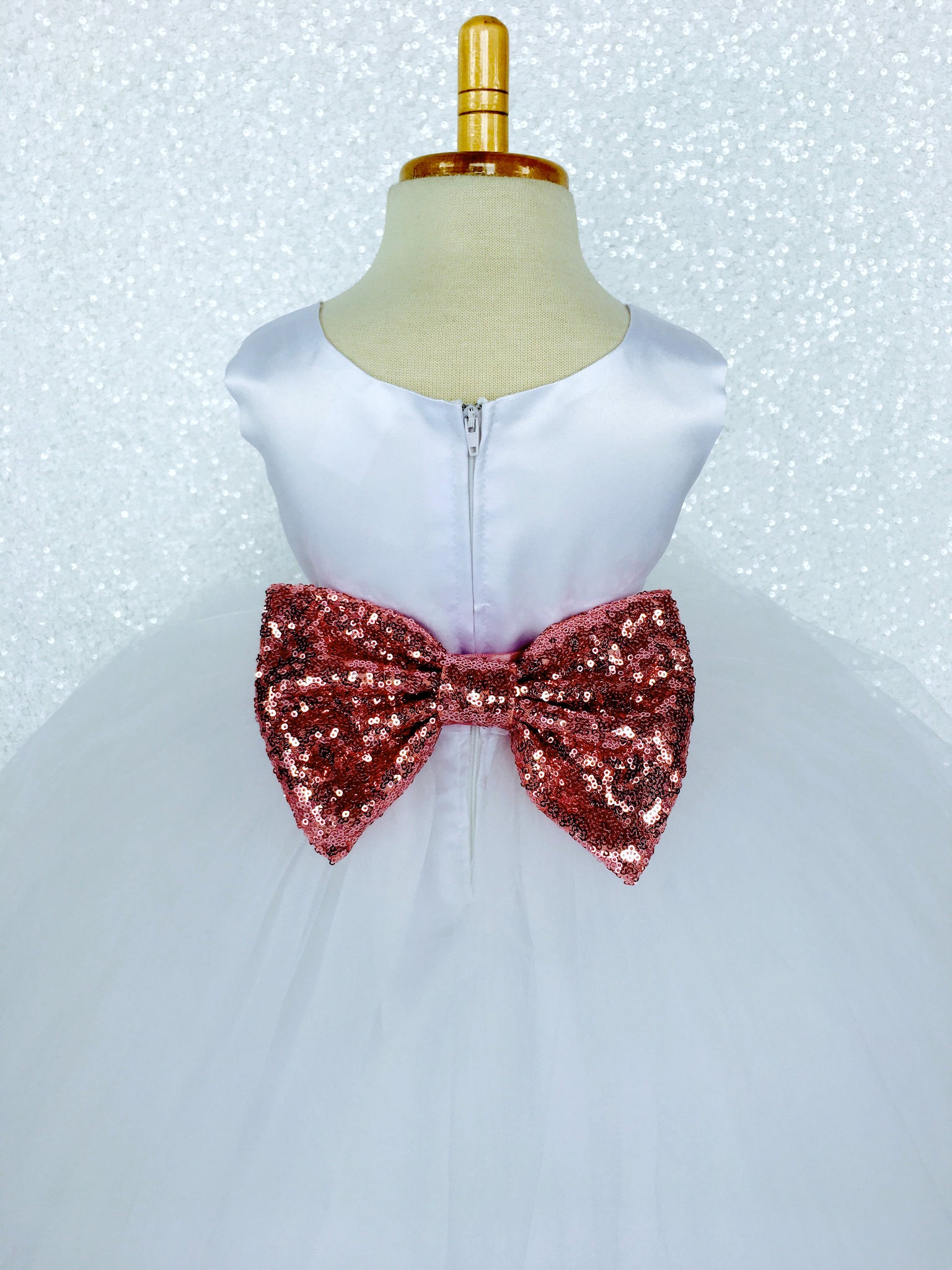 Sleeveless White 4 Layer Tulle Princess Dress Sequin Bow Ribbon