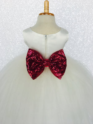 Sleeveless Ivory 4 Layer Tulle Princess Dress Sequin Bow Ribbon