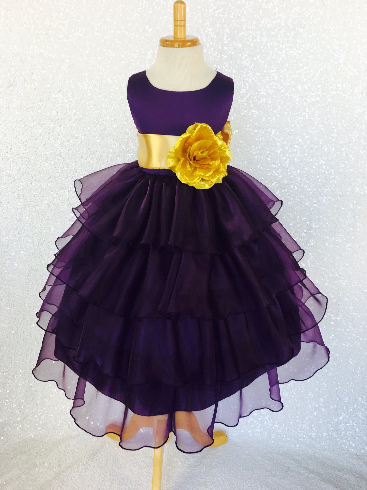 Plum Sleeveless Satin Organza Ruffle Dress