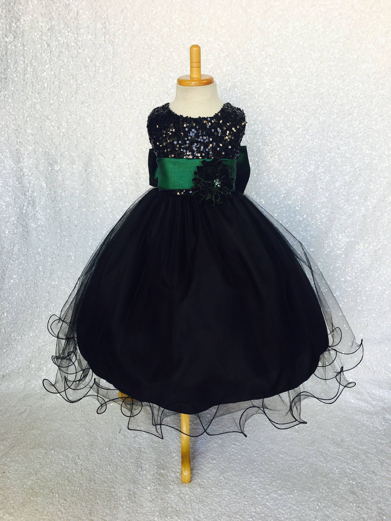 2 Layer Tulle Black Sleeveless Sequin Dress Royal Blue Satin Sash