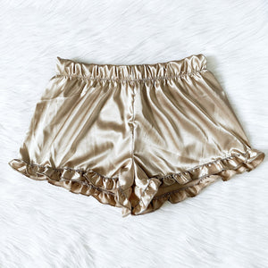 Sleepwear Satin Ruffle Trim Pajama Ivory PJ Adult Shorts