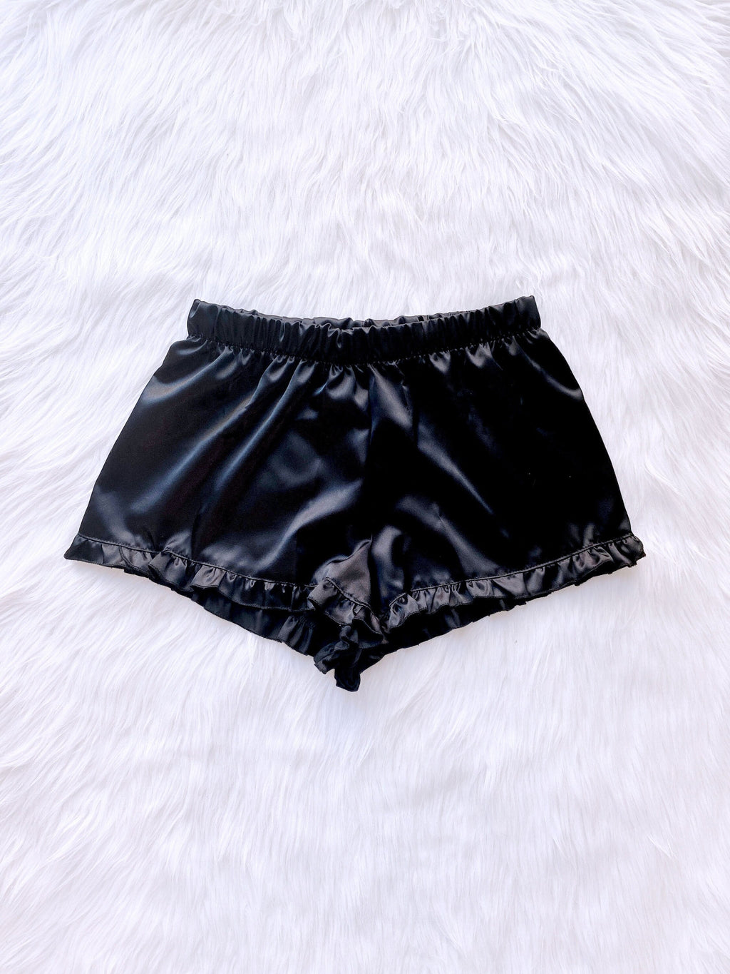 Satin PJ Black Shorts Ruffle Pajama Adult Women Sleepwear