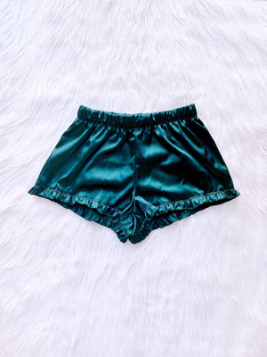 Teal PJ Satin Shorts Ruffle Pajama Adult Women Sleepwear