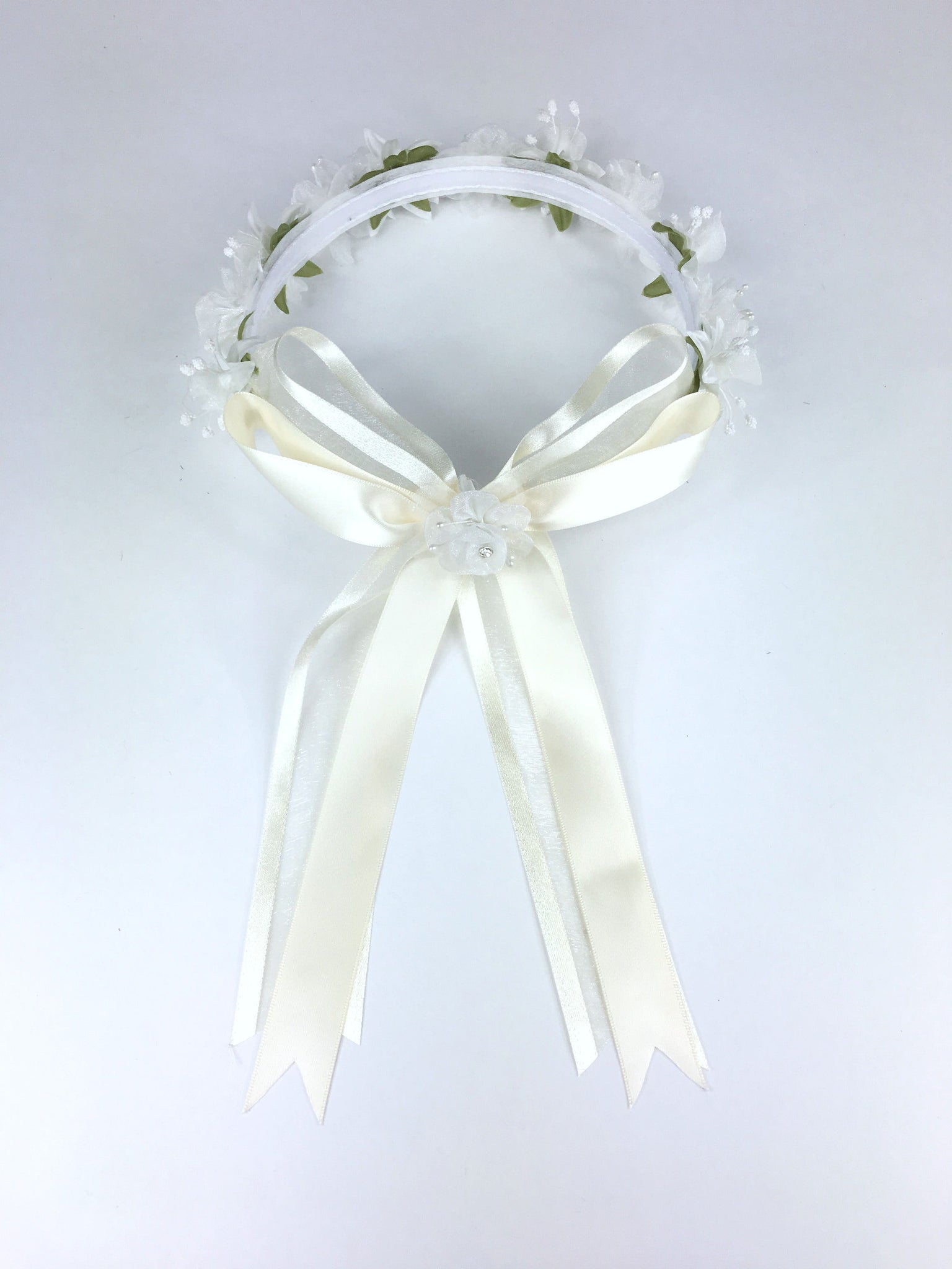 White Floral Organza Crown Headband