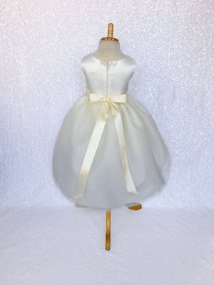 Ivory Satin High Low 4 Layer Tulle Dress Sequin Ribbon