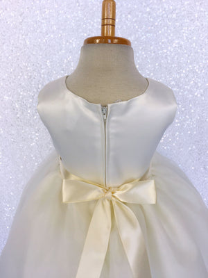 Ivory Satin High Low 4 Layer Tulle Dress Sequin Ribbon