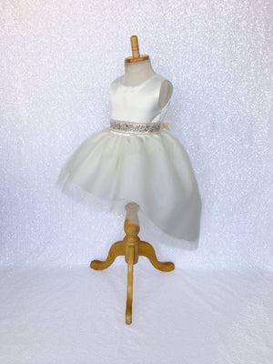 Ivory Satin High Low 4 Layer Tulle Dress Royal Blue Sequin Ribbon