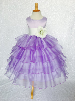 Lilac Sleeveless Satin Organza Ruffle Dress