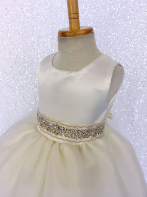 Ivory Satin High Low 4 Layer Tulle Dress Sequin Ribbon