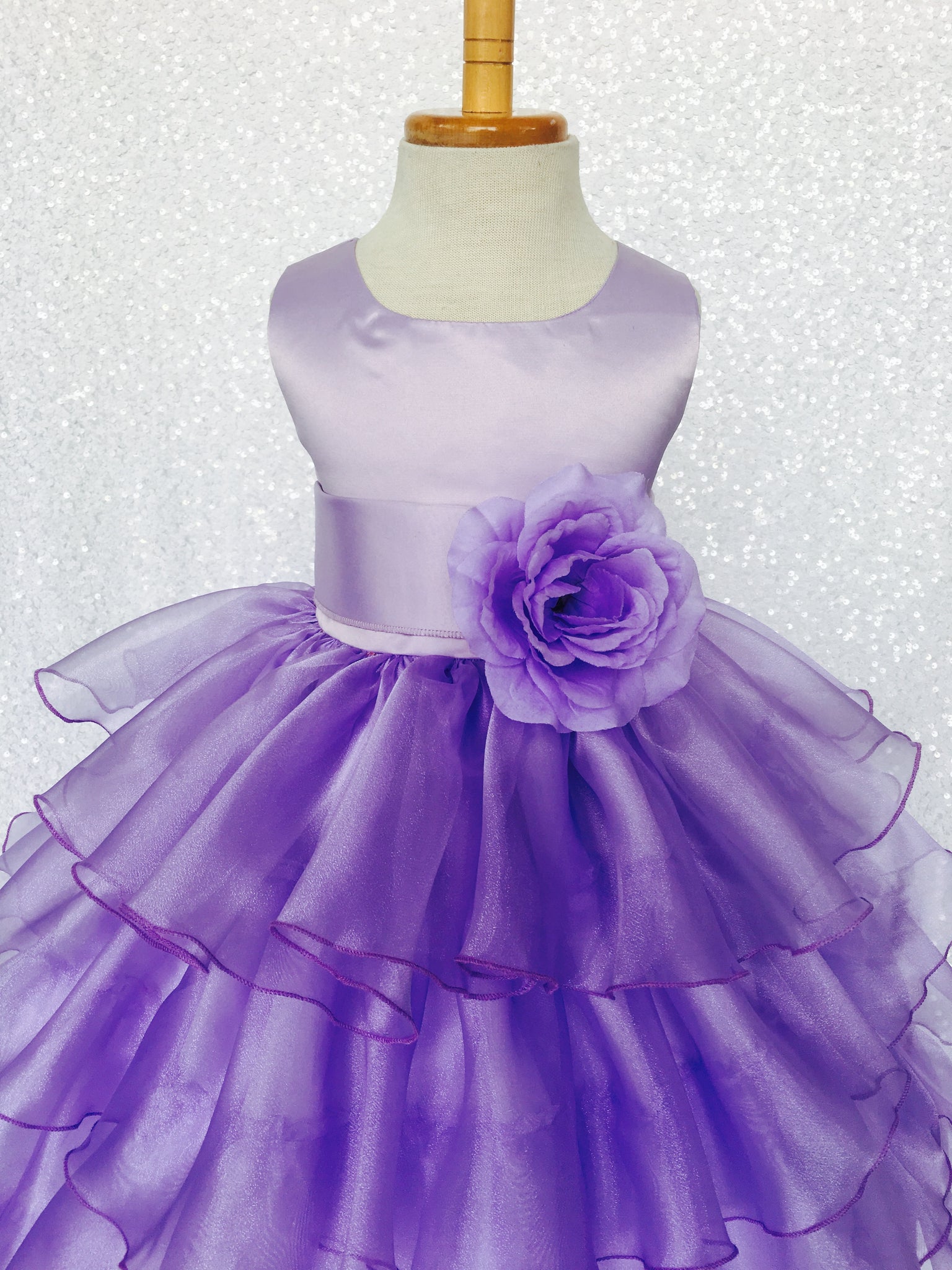 Lilac Sleeveless Satin Organza Ruffle Dress