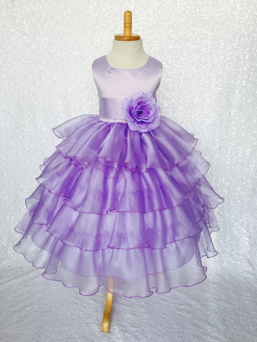 Lilac Sleeveless Satin Organza Ruffle Dress