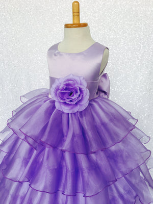 Lilac Sleeveless Satin Organza Ruffle Dress