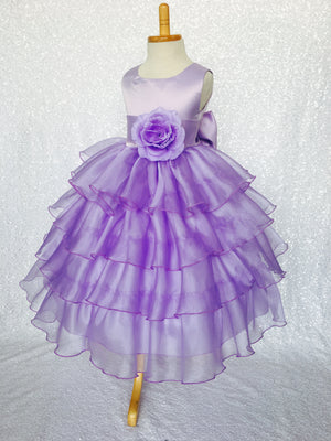 Lilac Sleeveless Satin Organza Ruffle Dress