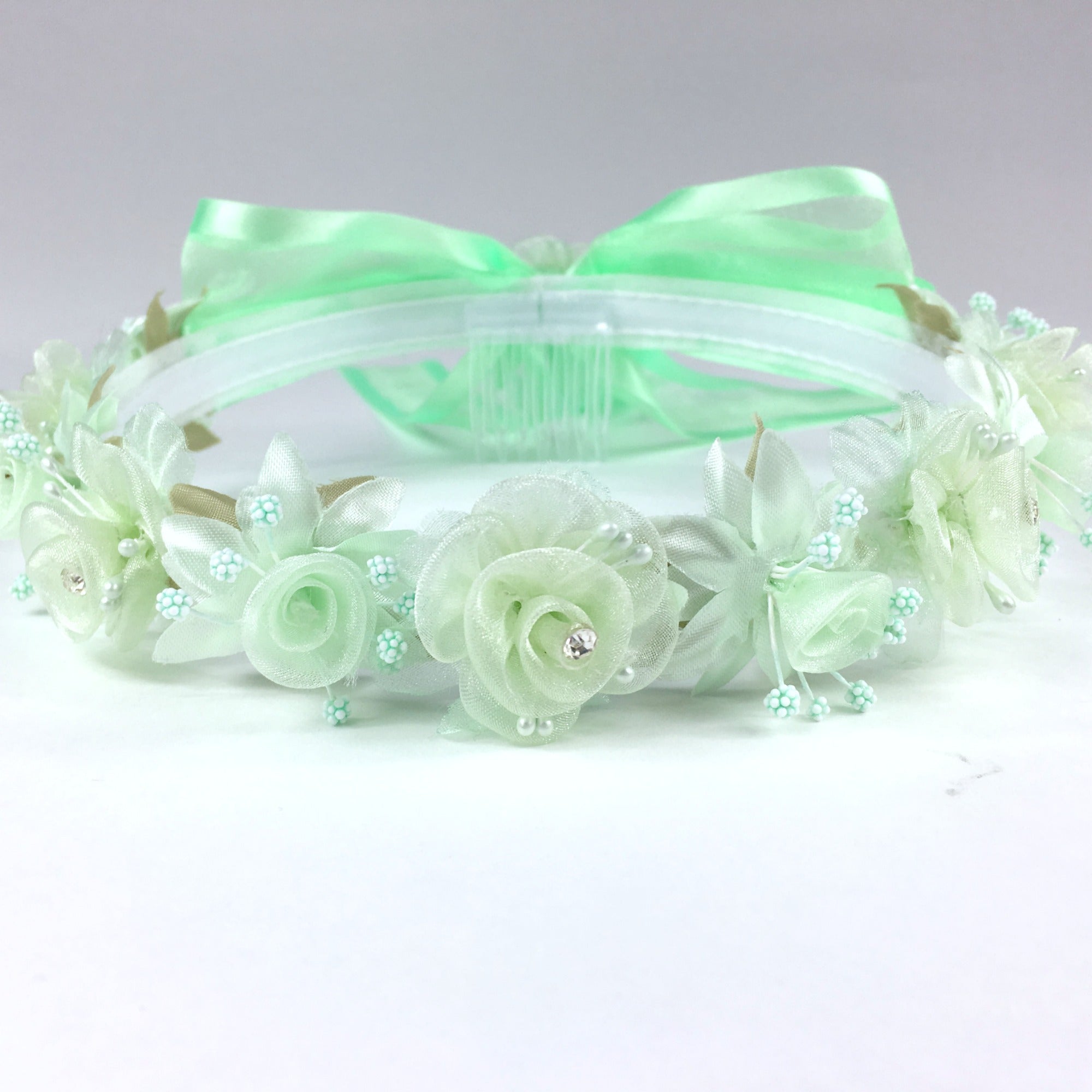 Silver Gray Floral Organza Crown Headband