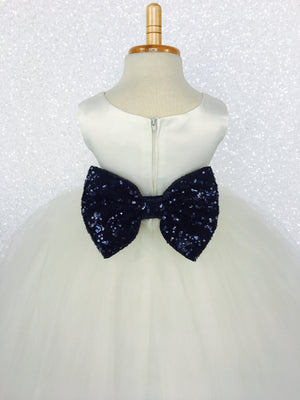 Sleeveless Ivory 4 Layer Tulle Princess Dress Sequin Bow Ribbon