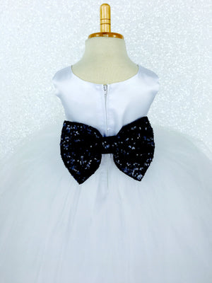 Sleeveless White 4 Layer Tulle Princess Dress Sequin Bow Ribbon