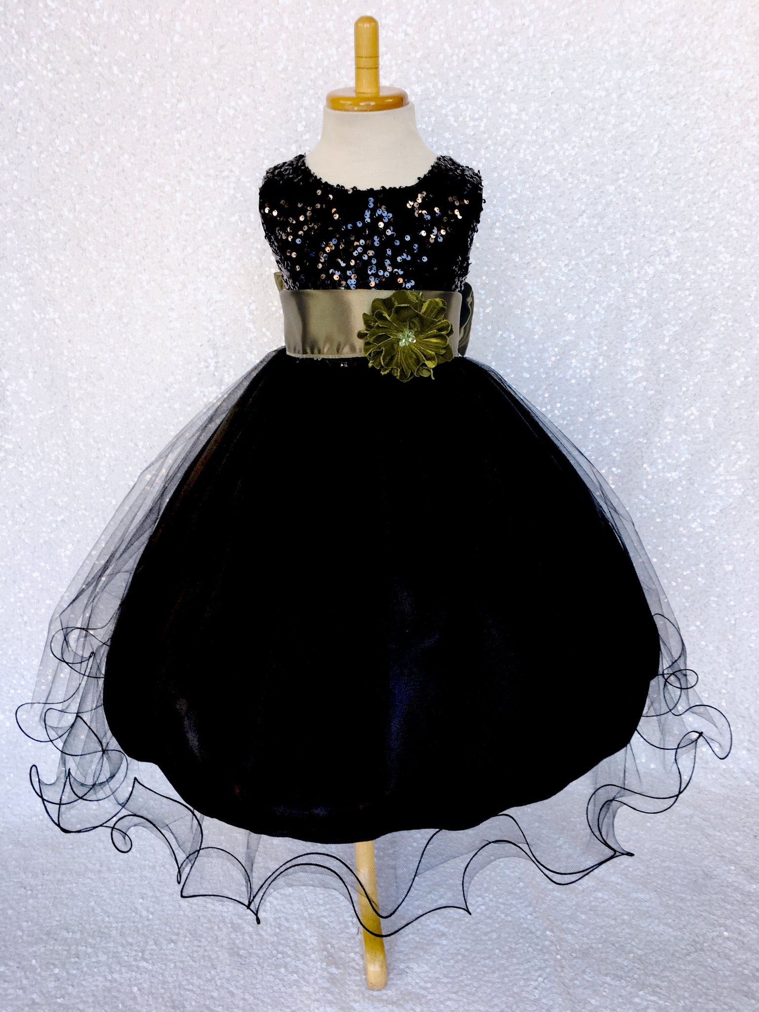 2 Layer Tulle Black Sleeveless Sequin Dress Royal Blue Satin Sash