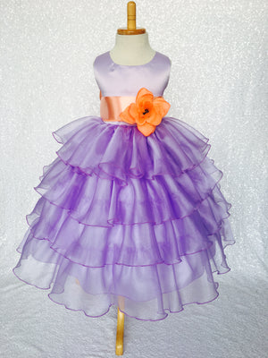 Lilac Sleeveless Satin Organza Ruffle Dress