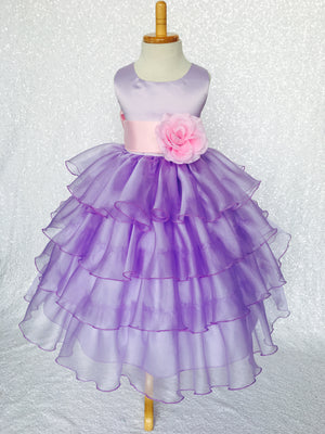 Lilac Sleeveless Satin Organza Ruffle Dress