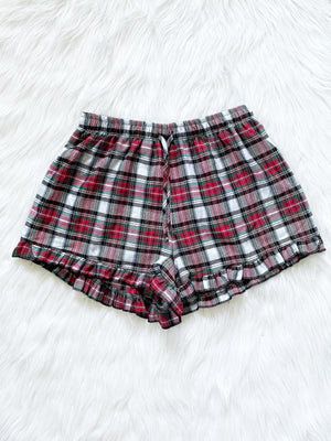 Black Navy Red White PJ Youth Pajama Plaid Ruffle Shorts