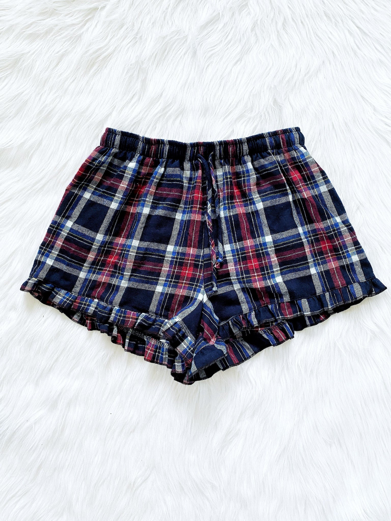 White Navy Yellow PJ Youth Pajama Plaid Ruffle Shorts