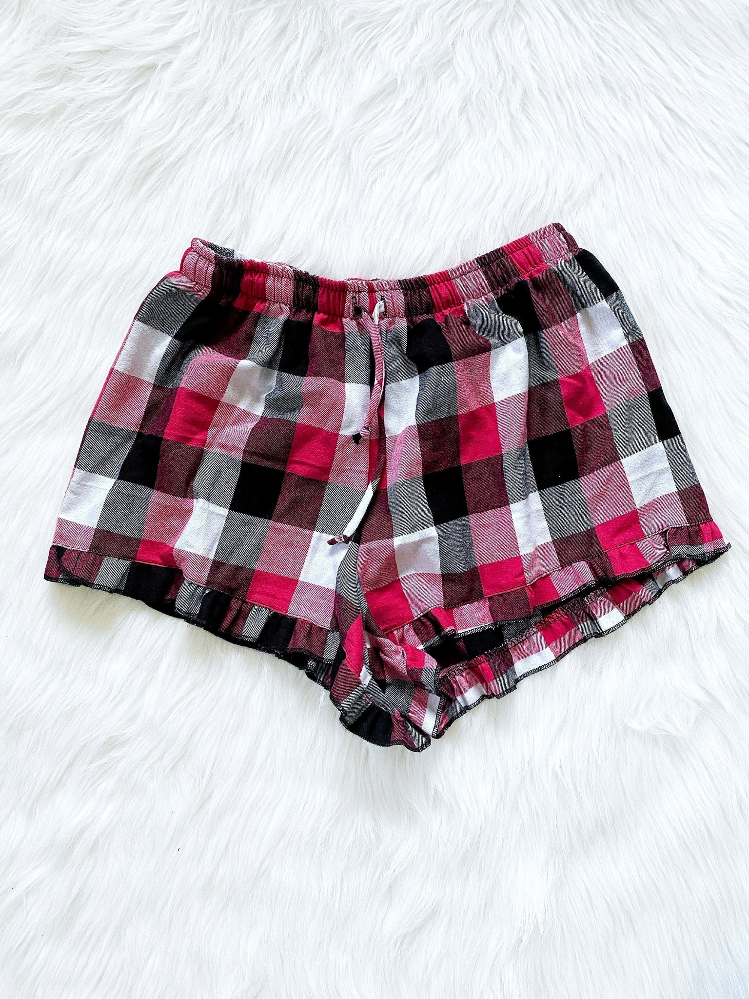 Black Navy Red White PJ Youth Pajama Plaid Ruffle Shorts