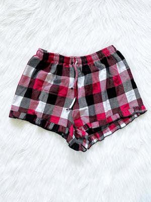 Red Black PJ Youth Pajama Plaid Ruffle Shorts