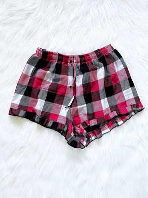 Red Green White Women Pajama Plaid Shorts Ruffle Adult PJ