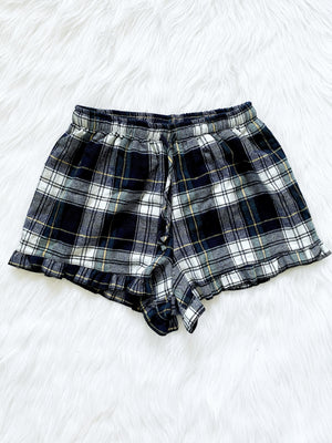 Adult Women Pajama Plaid White Black Shorts Ruffle PJ