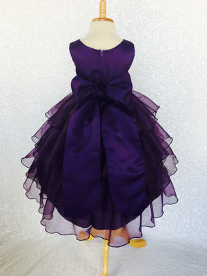 Plum Sleeveless Satin Organza Ruffle Dress