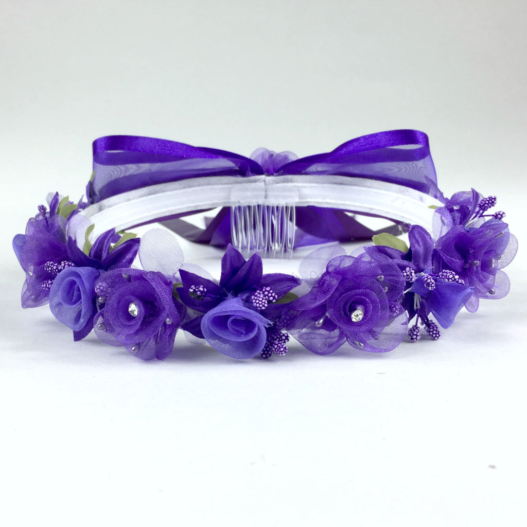 Purple Floral Organza Crown Headband