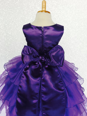 Purple Sleeveless Satin Organza Ruffle Dress