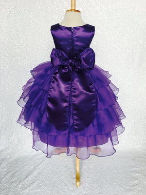 Purple Sleeveless Satin Organza Ruffle Dress