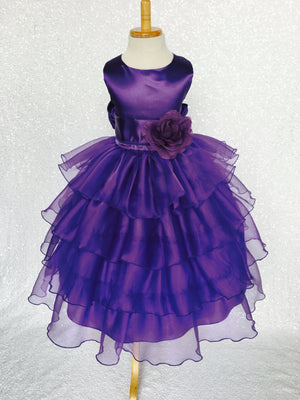 Purple Sleeveless Satin Organza Ruffle Dress