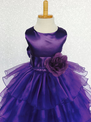 Purple Sleeveless Satin Organza Ruffle Dress