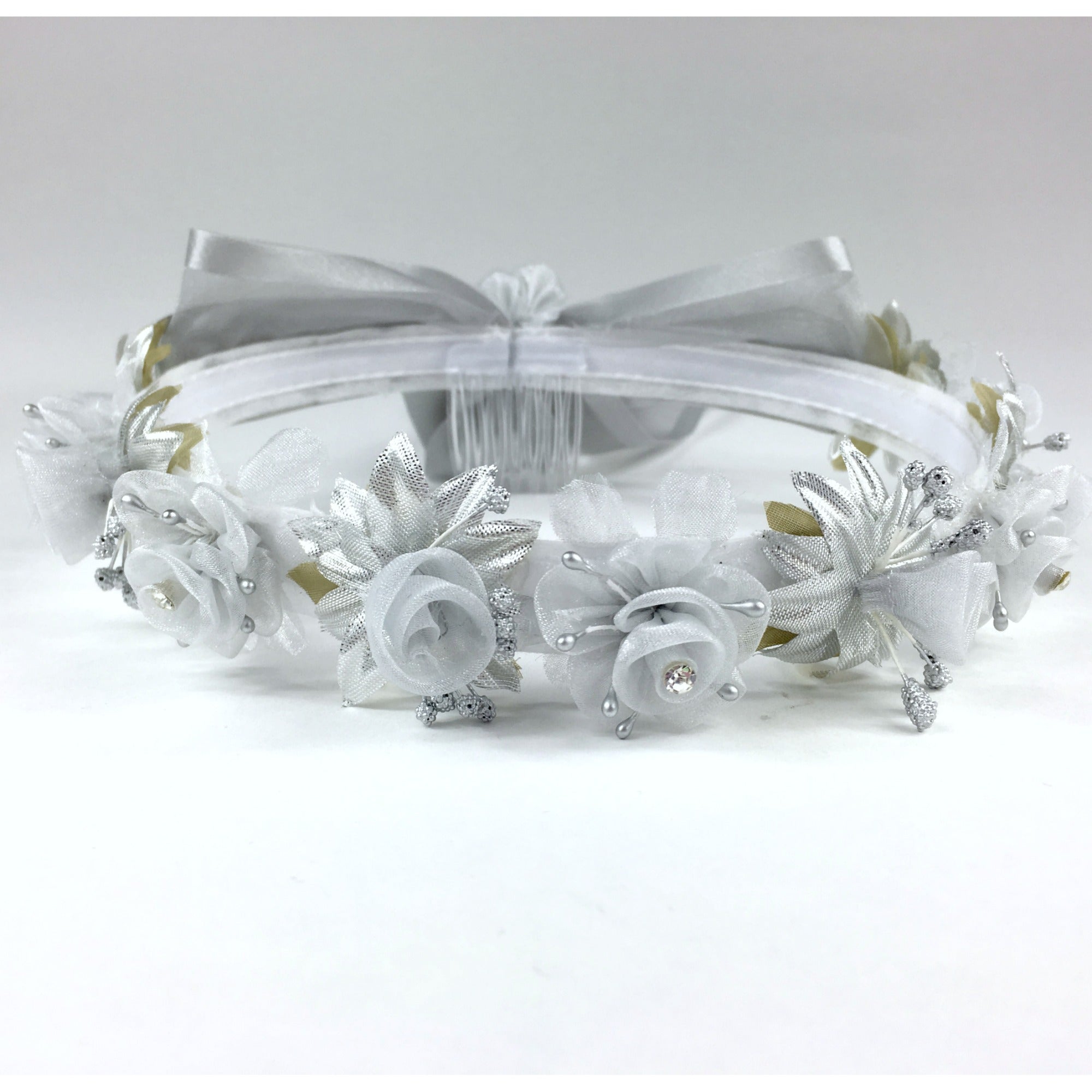 Ivory Off White Floral Organza Crown Headband