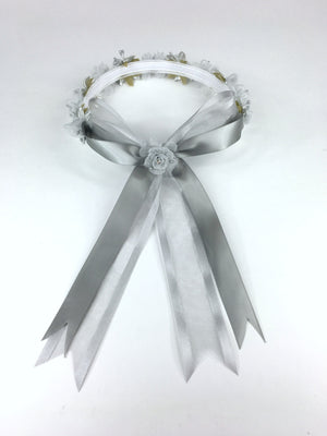 Ivory Off White Floral Organza Crown Headband